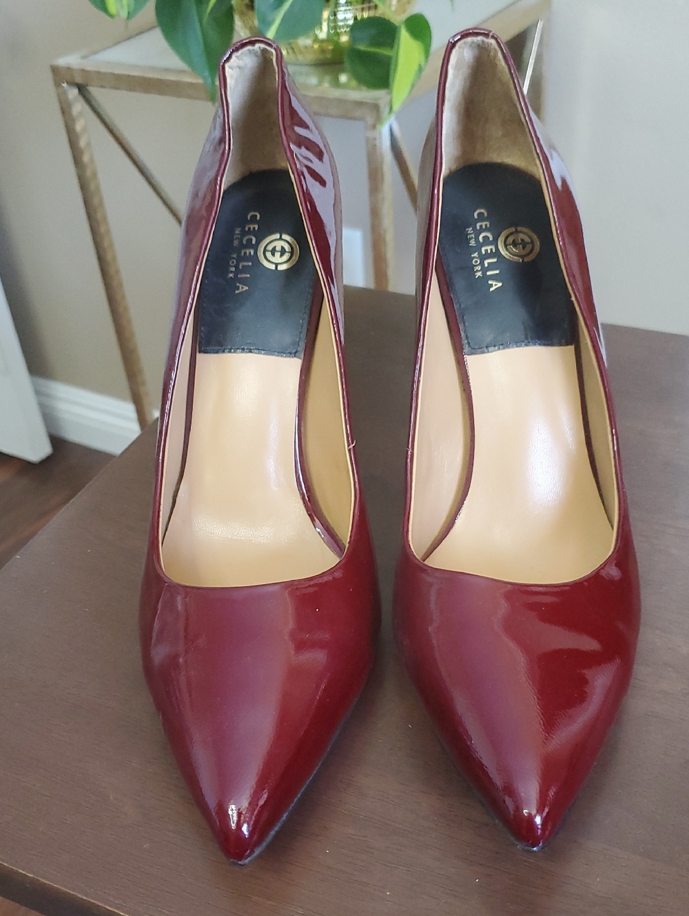 CECILIA NEW YORK Burgundy Patent Pointed Toe Pumps